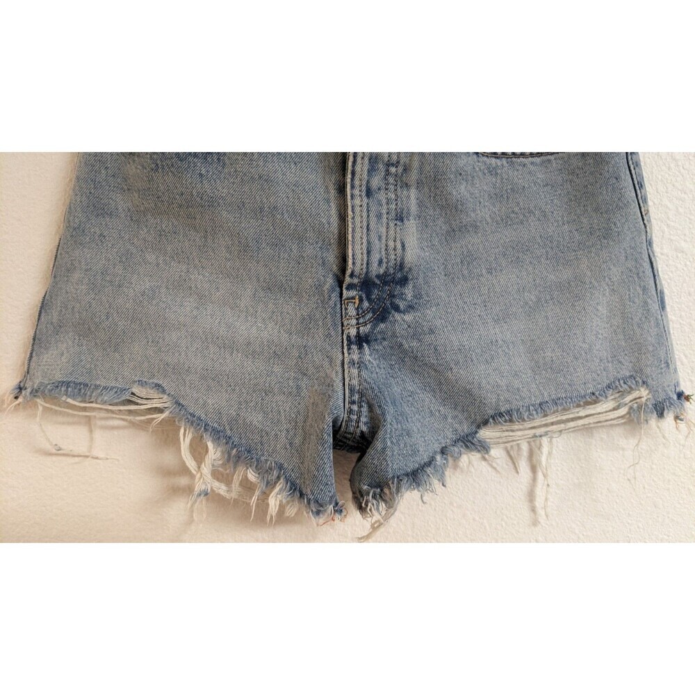 ZARA Women's Cotton Distressed Hem High Waisted Denim Shorts Size 0 - Picture 3 of 8